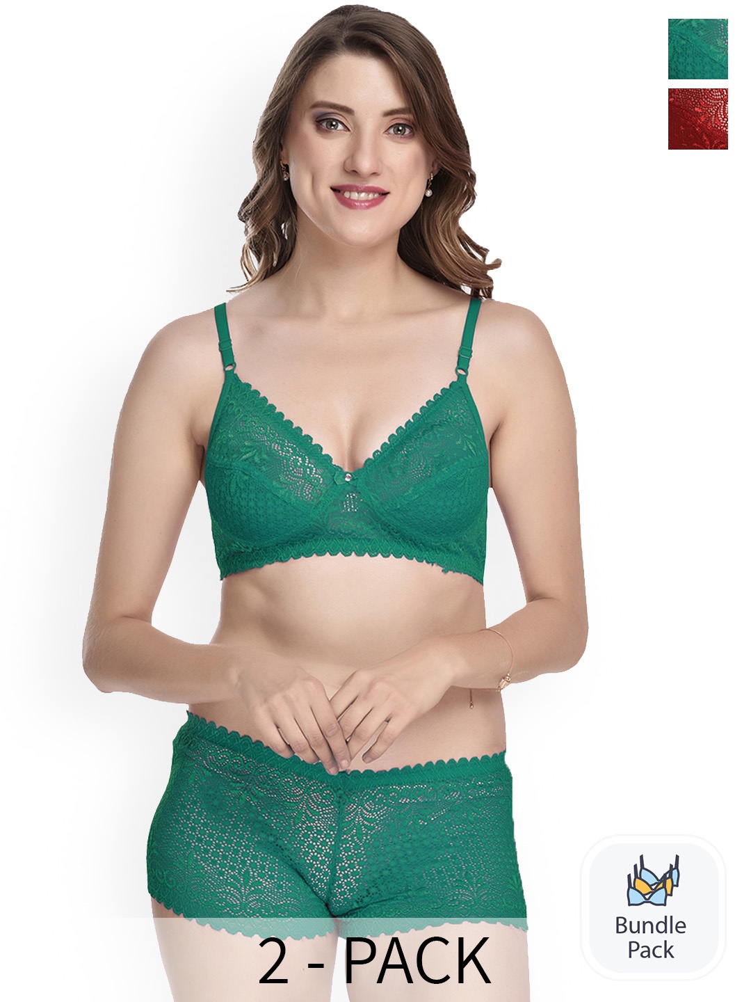 

PIBU Pack Of 2 Self-Design Cotton Lingerie Set, Green