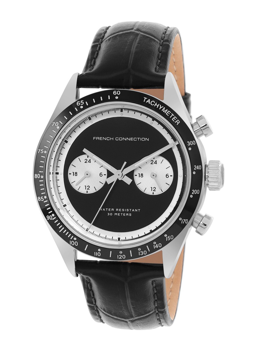 

French Connection Men Leather Textured Straps Multi Function Analogue Watch FCP37BL-S, Black