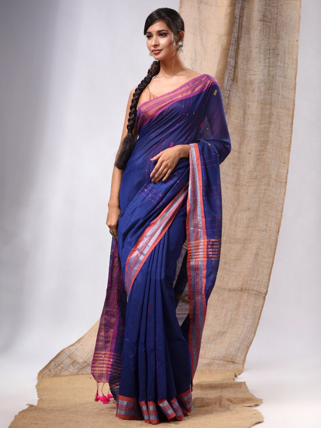 

Charukriti Woven Design Zari Silk Cotton Saree, Blue