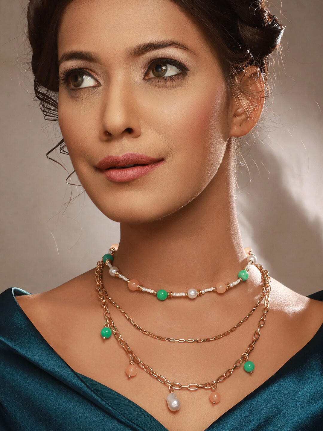 

DressBerry Green Brass Gold-Plated Layered Necklace
