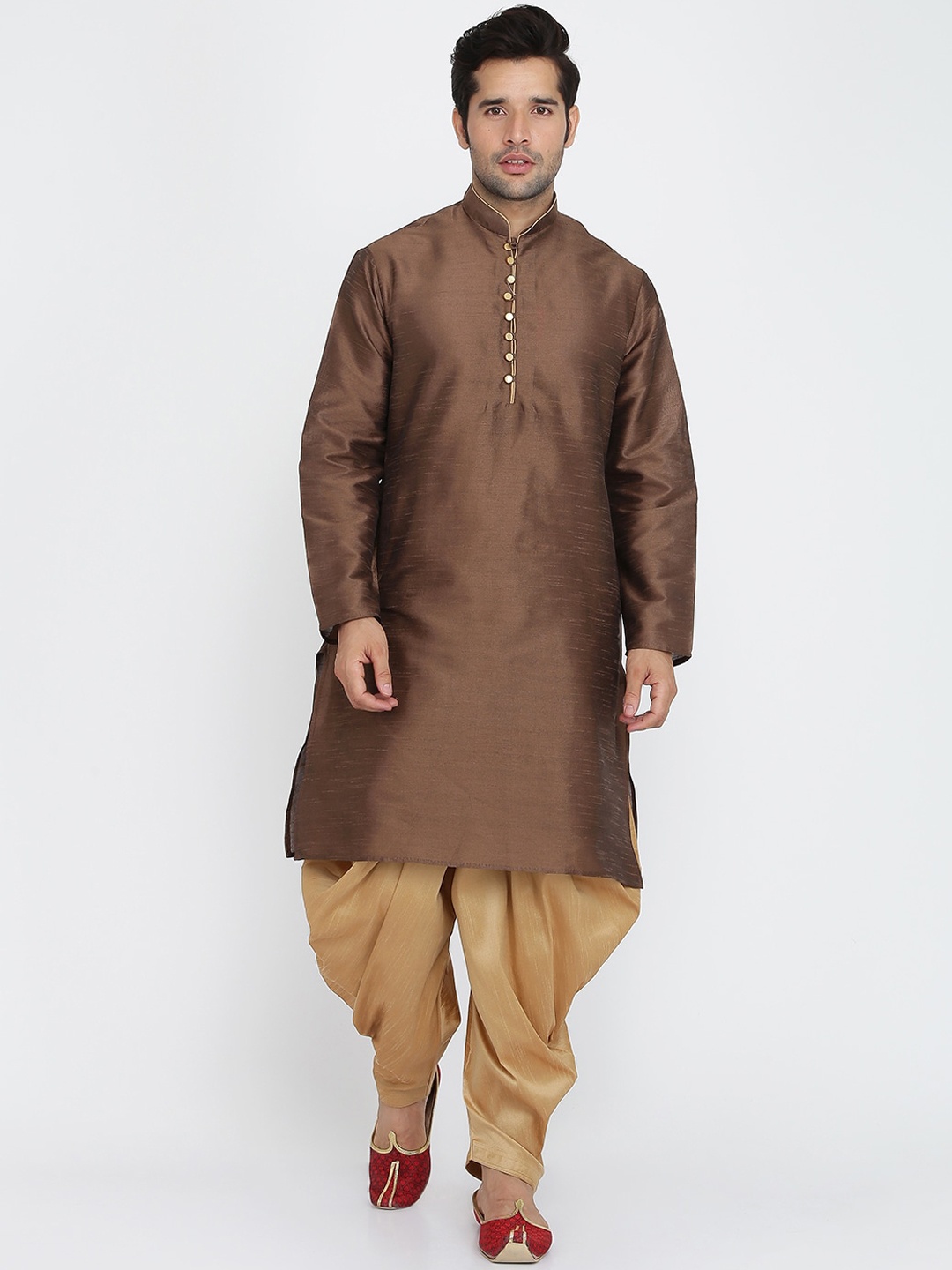 

ROYAL KURTA Mandarin Collar Straight Kurta With Patiala, Brown