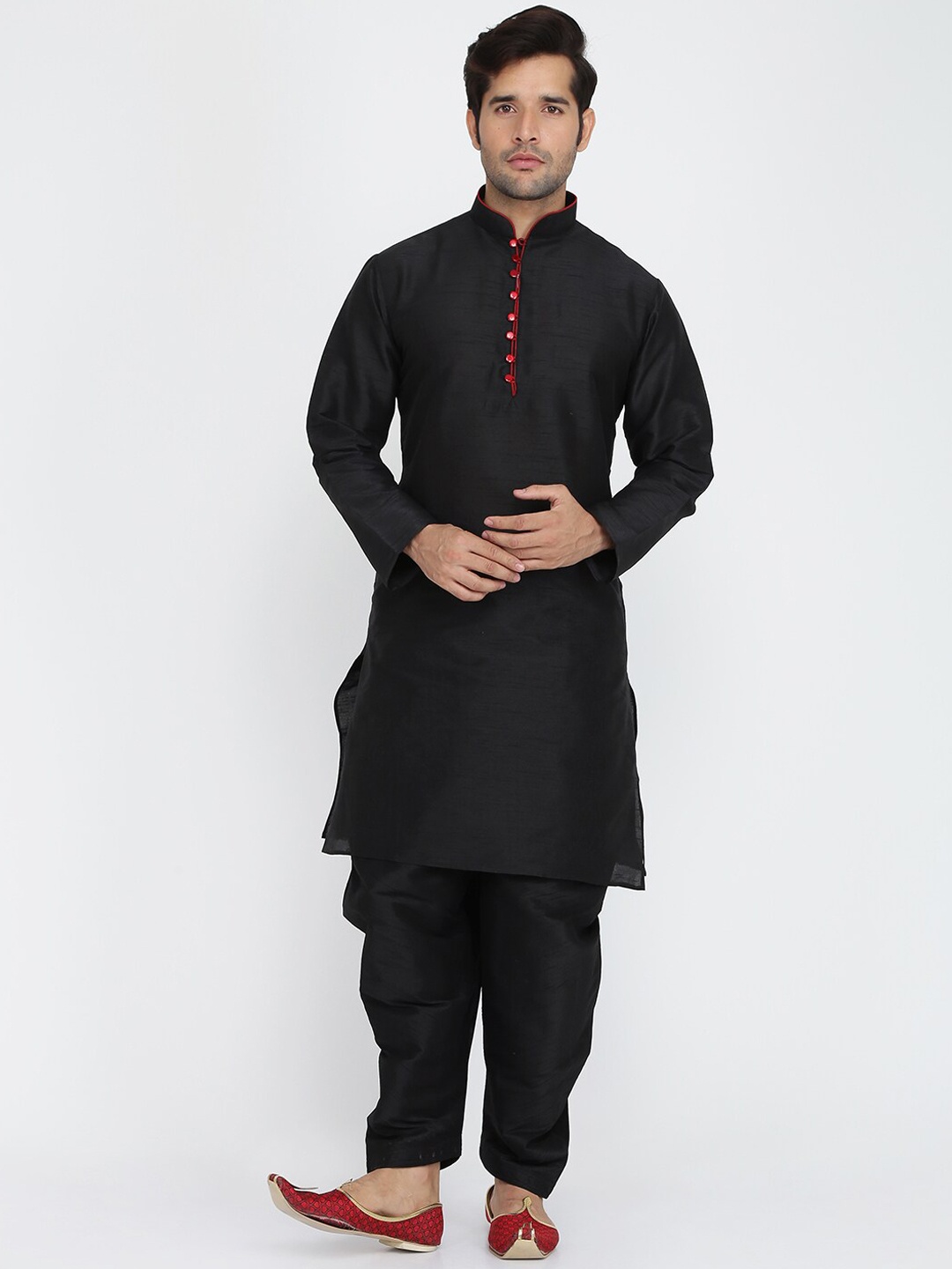 

ROYAL KURTA Mandarin Collar Straight Kurta With Patiala, Black