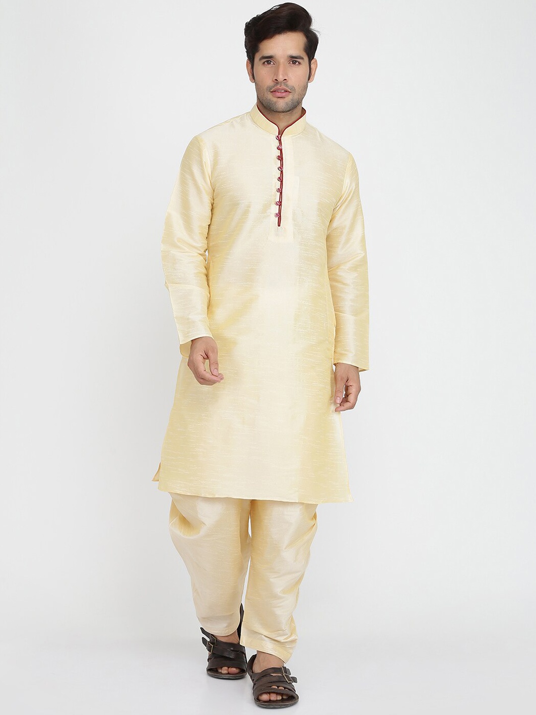 

ROYAL KURTA Band Collar Regular Dupion Silk Kurta with Patiala, Gold