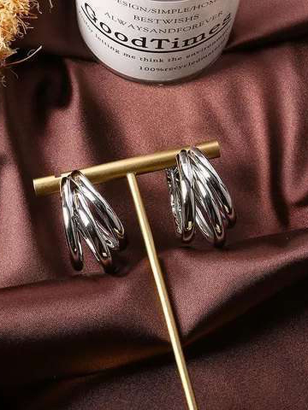 

VAGHBHATT Silver-Toned Circular Half Hoop Earrings