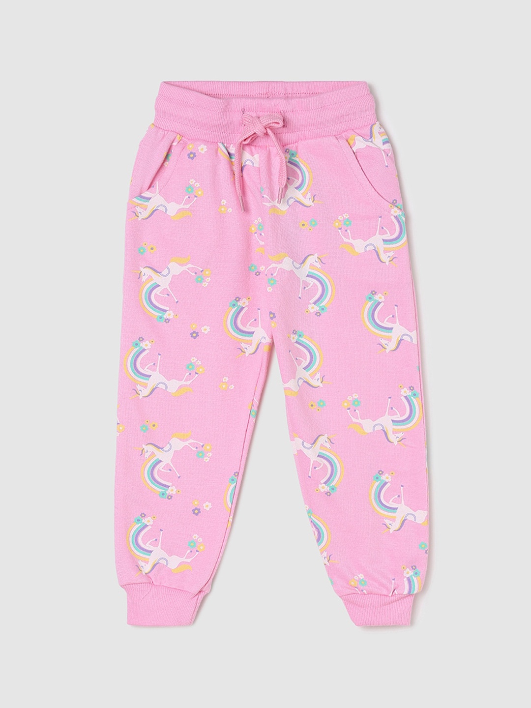 

max Girls Geometric-Printed Pure-Cotton Joggers, Pink