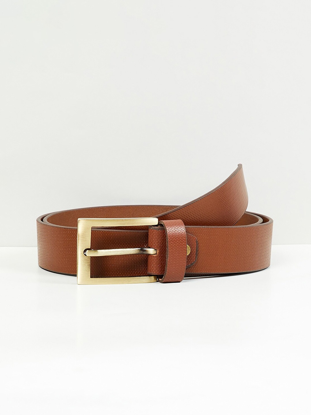 

max Men Textured Leather Belt, Brown