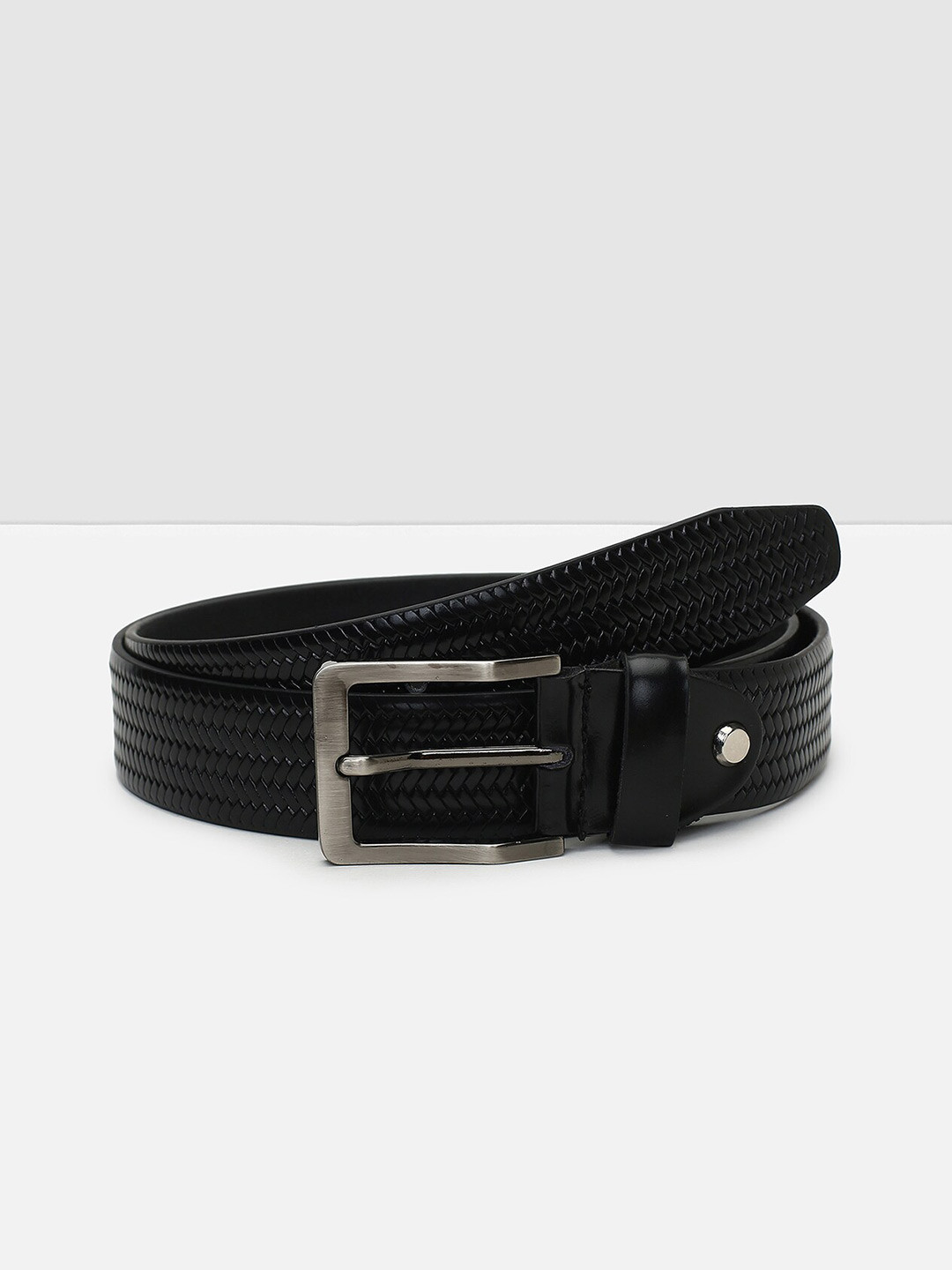 

max Men Textured Leather Belt, Black