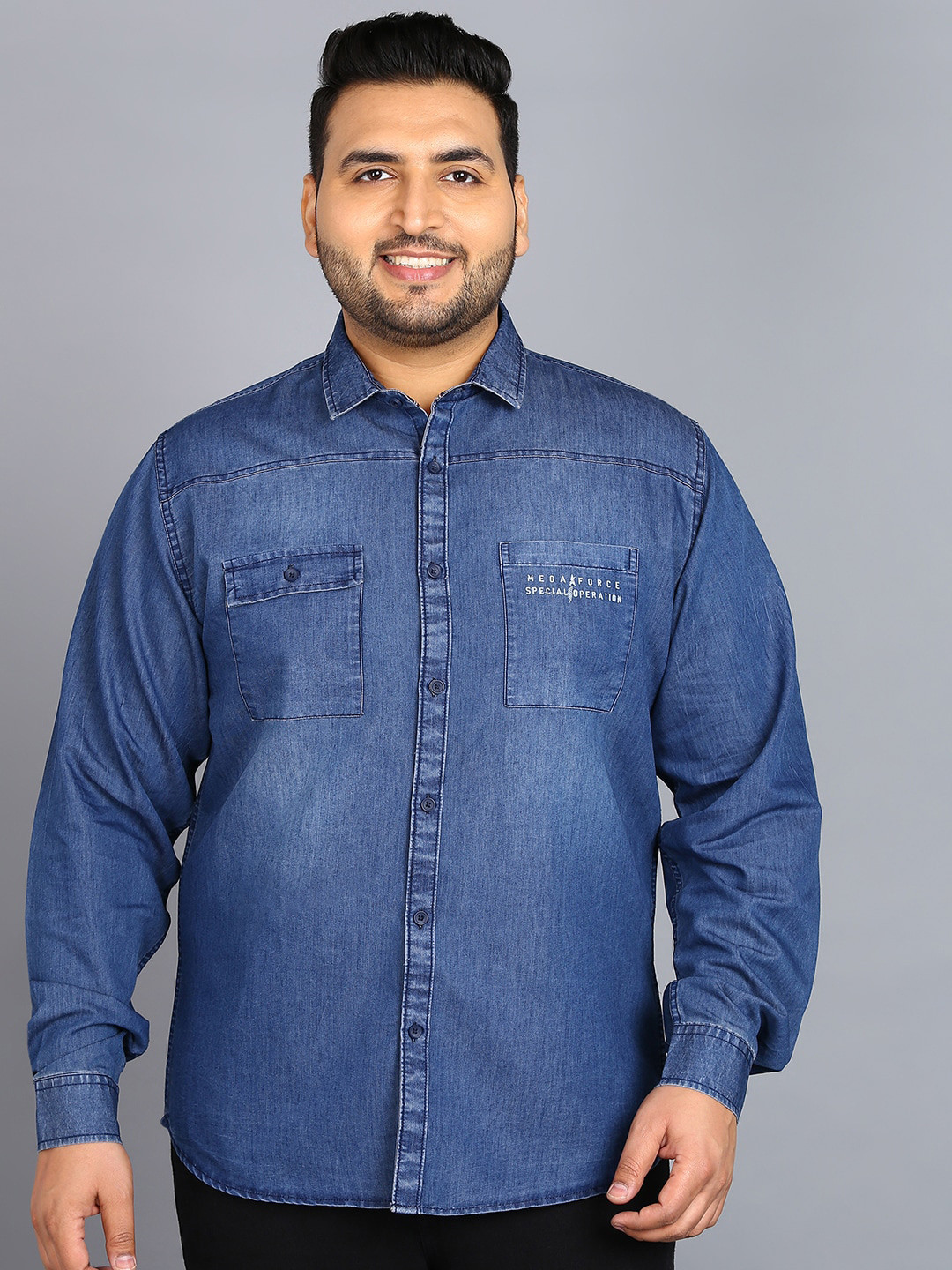 

Urbano Plus Opaque Faded Denim Casual Shirt, Blue