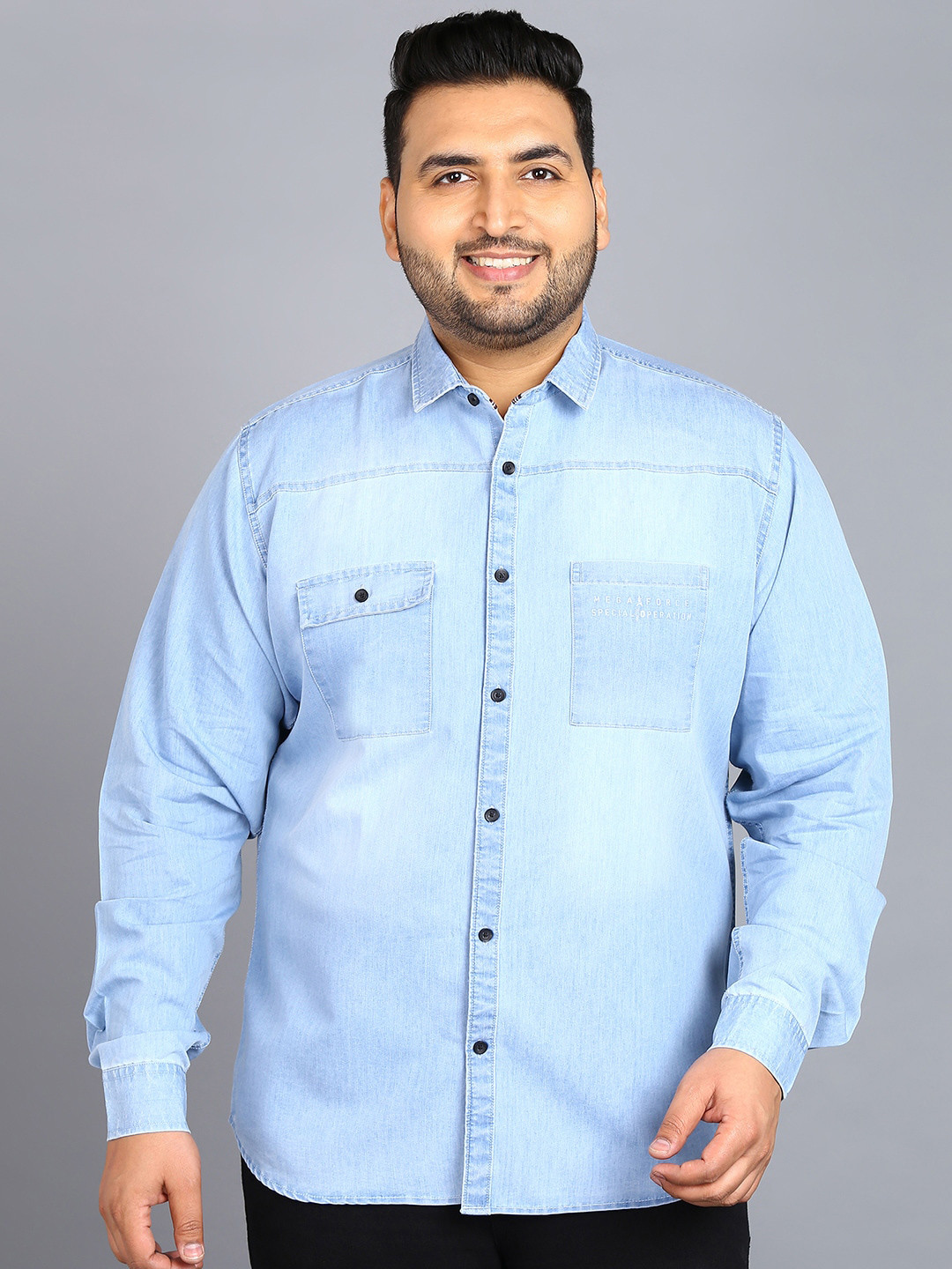 

Urbano Plus Plus Size Faded Denim Shirt, Blue