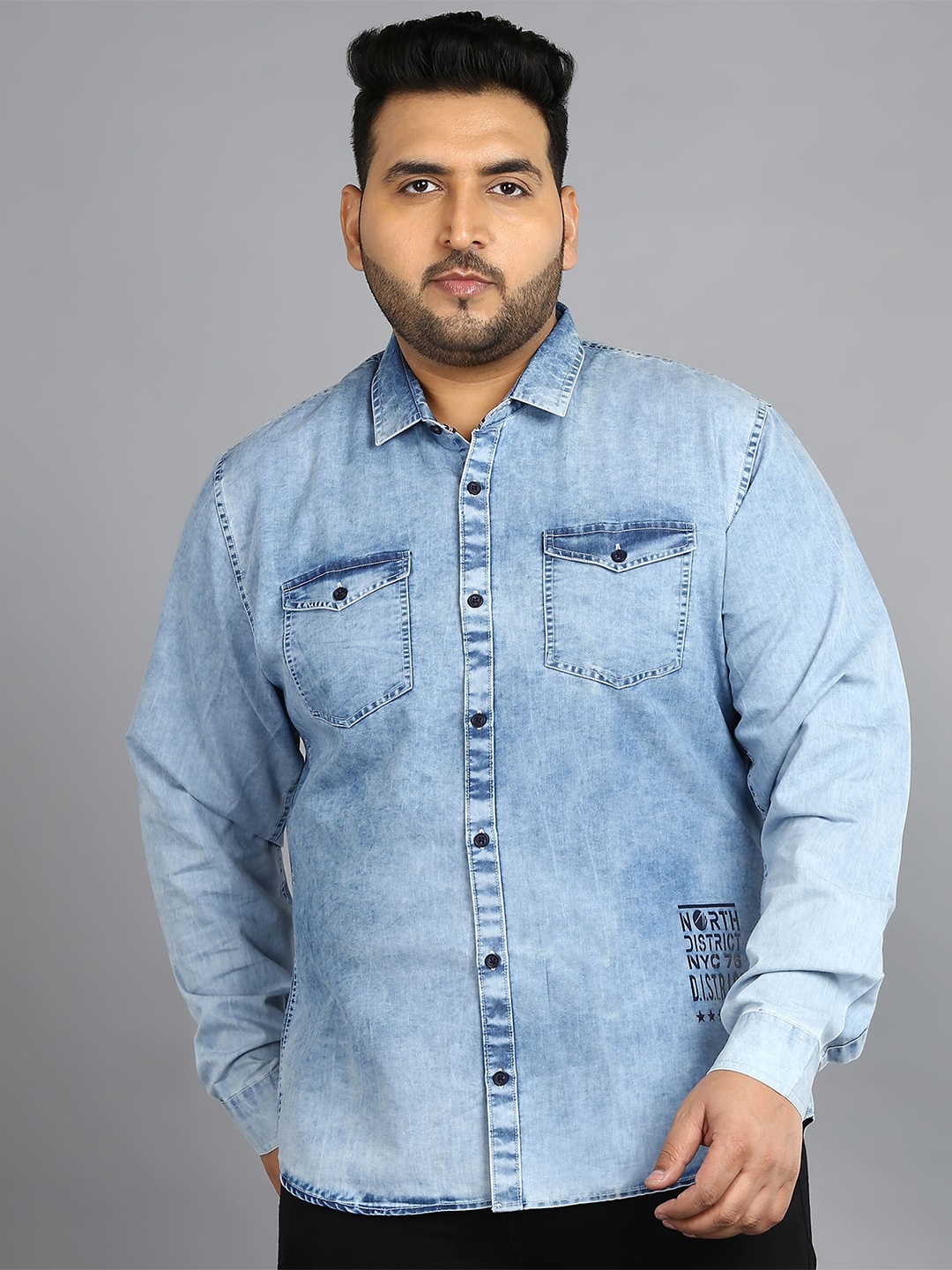 

Urbano Plus Plus Size Faded Denim Shirt, Blue