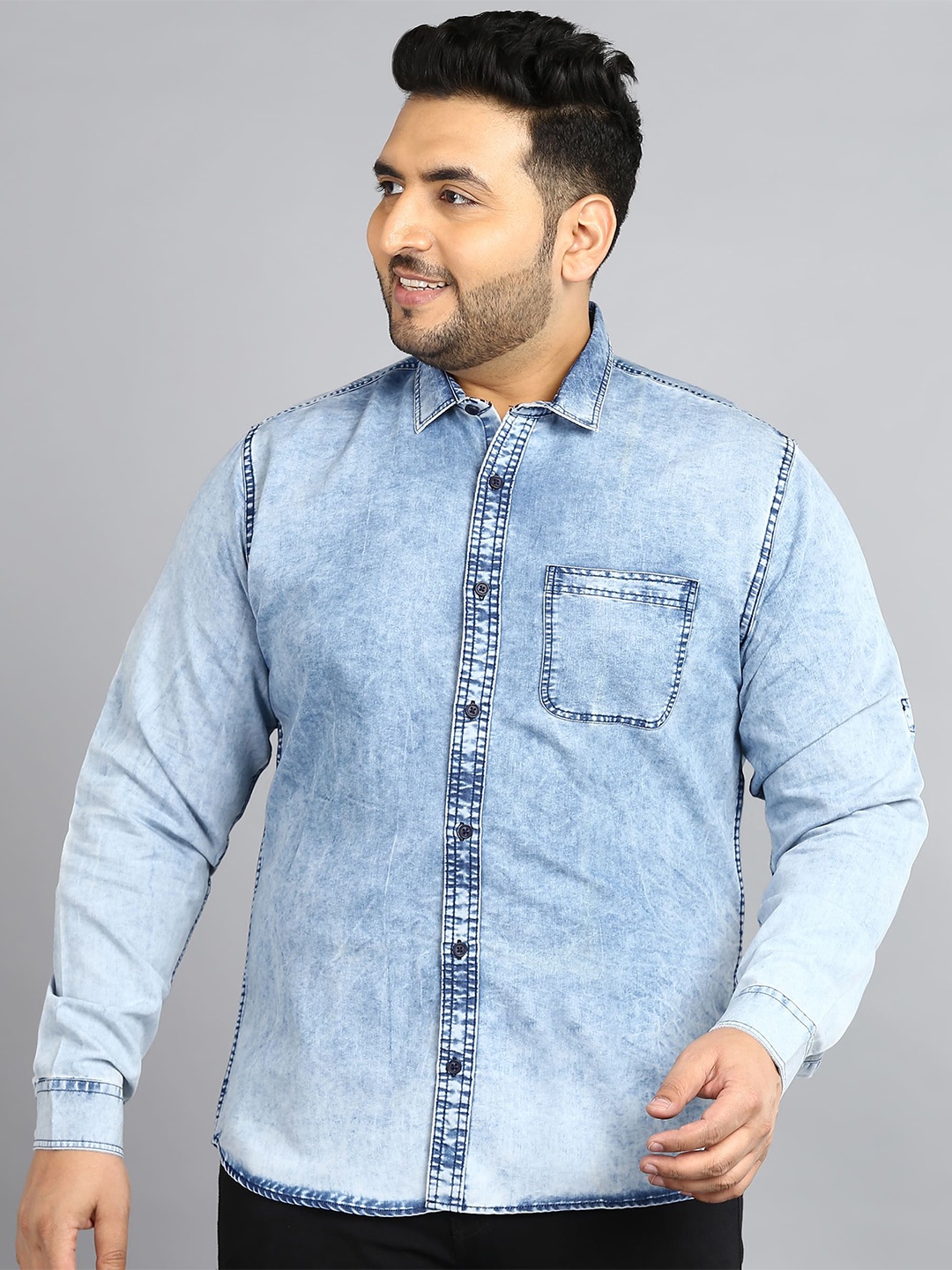 

Urbano Plus Faded Denim Casual Shirt, Blue