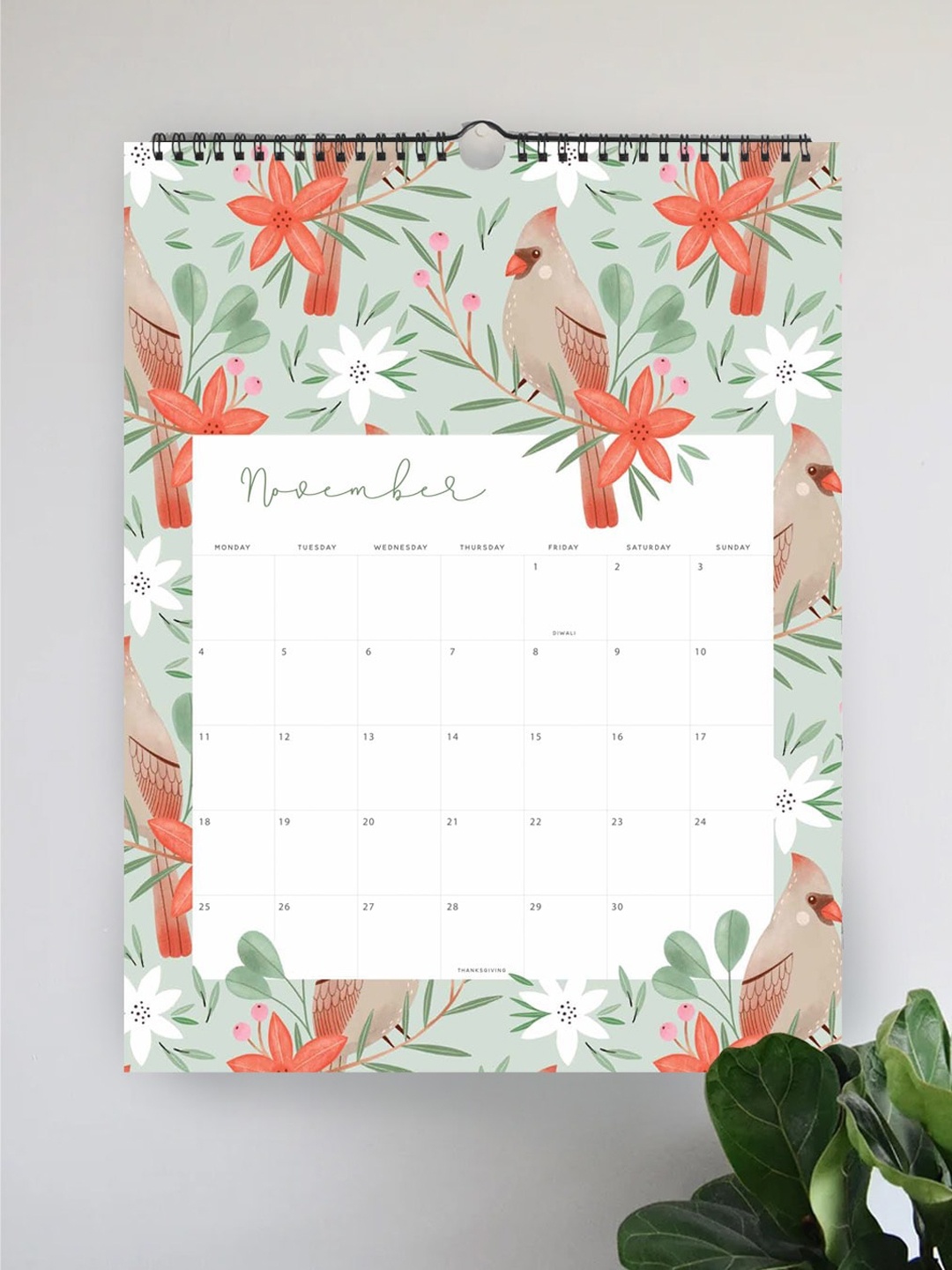

happywagon Floral Printed Wall Calendar, Green