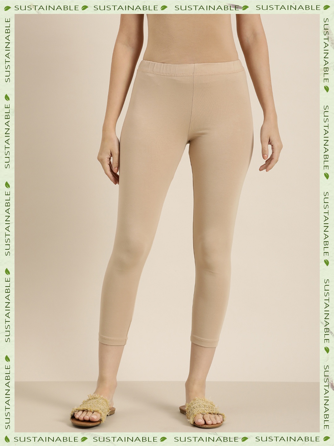 

HERE&NOW Women Solid Three-Fourth Length Leggings, Beige