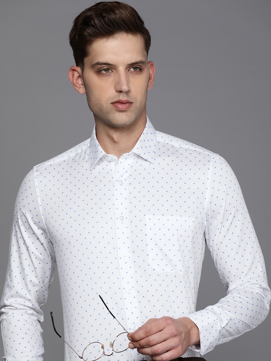 

Louis Philippe Pure Cotton Geometric Printed Slim Fit Formal Shirt, White