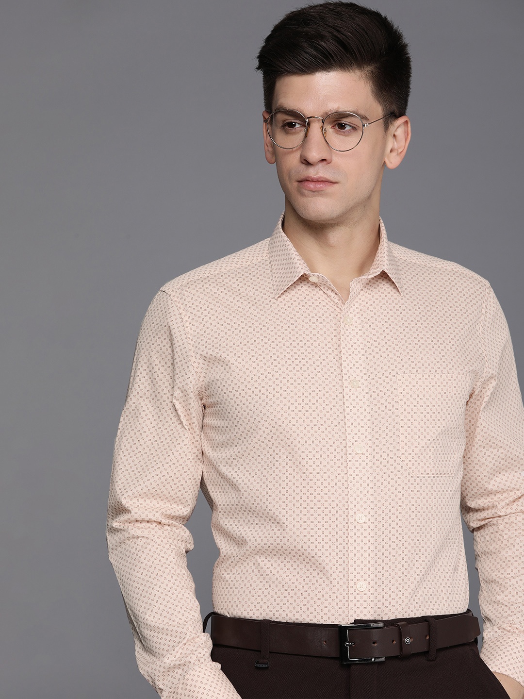 

Louis Philippe Slim Fit Pure Cotton Printed Formal Shirt, Peach