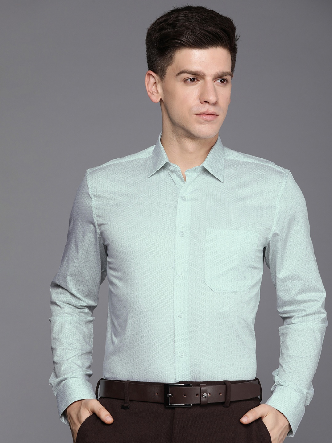 

Louis Philippe Slim Fit Pure Cotton Printed Formal Shirt, Sea green