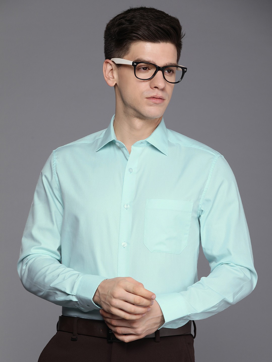 

Louis Philippe Classic Fit Textured Pure Cotton Formal Shirt, Turquoise blue