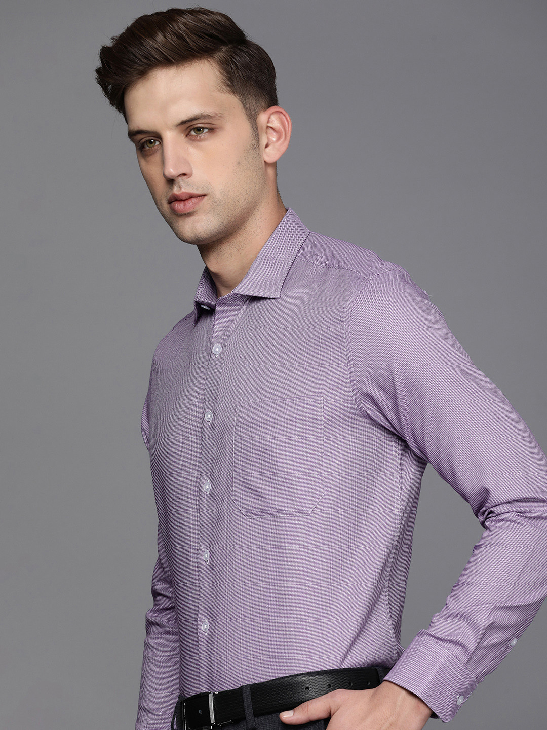 

Louis Philippe Pure Cotton Textured Slim Fit Formal Shirt, Purple