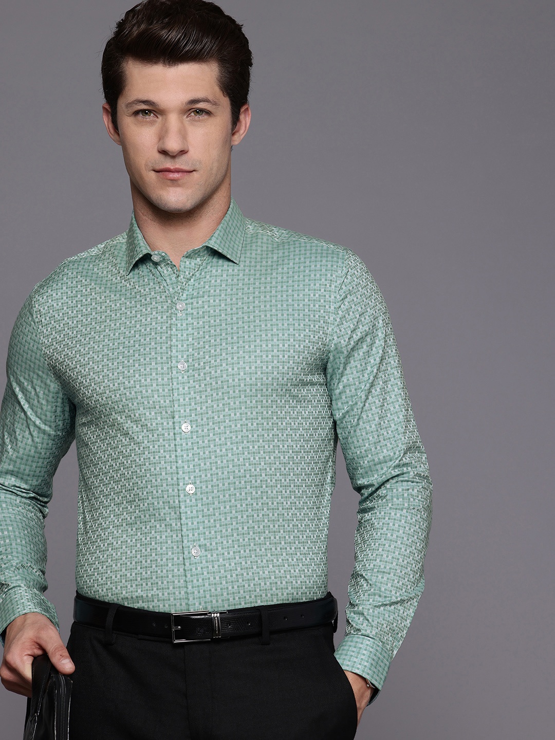 

Louis Philippe Super Slim Fit Checked Formal Shirt, Green