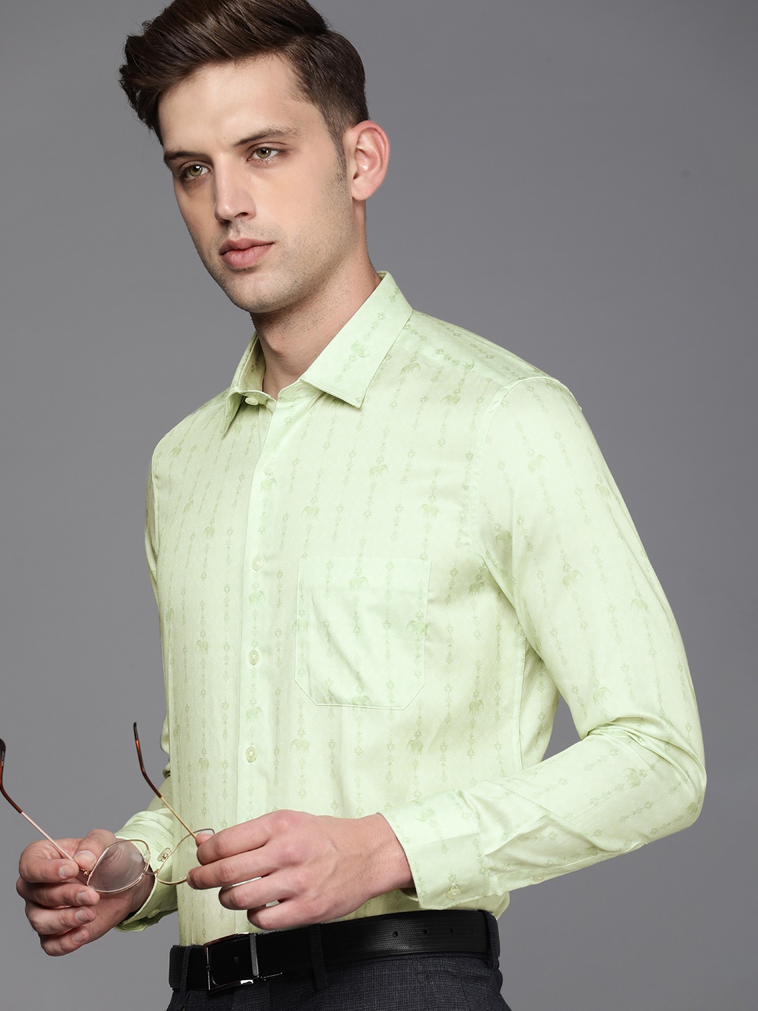 

Louis Philippe Pure Cotton Ethnic Motifs Printed Slim Fit Formal Shirt, Sea green