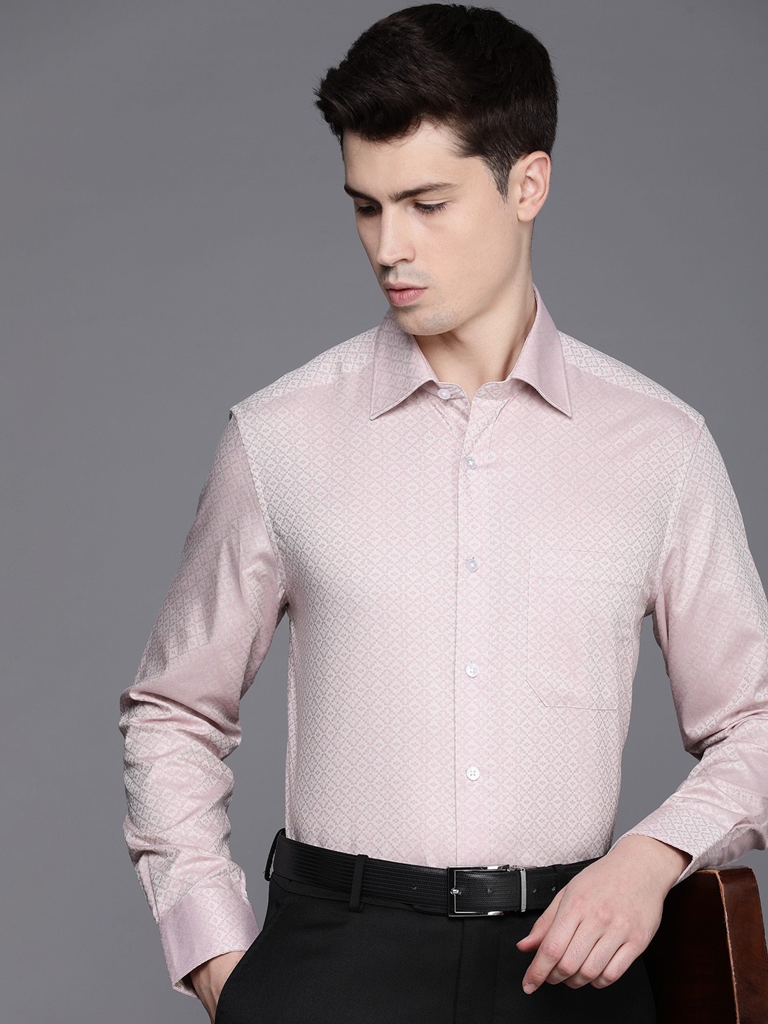 

Louis Philippe Pure Cotton Self Design Textured Classic Opaque Formal Shirt, Mauve