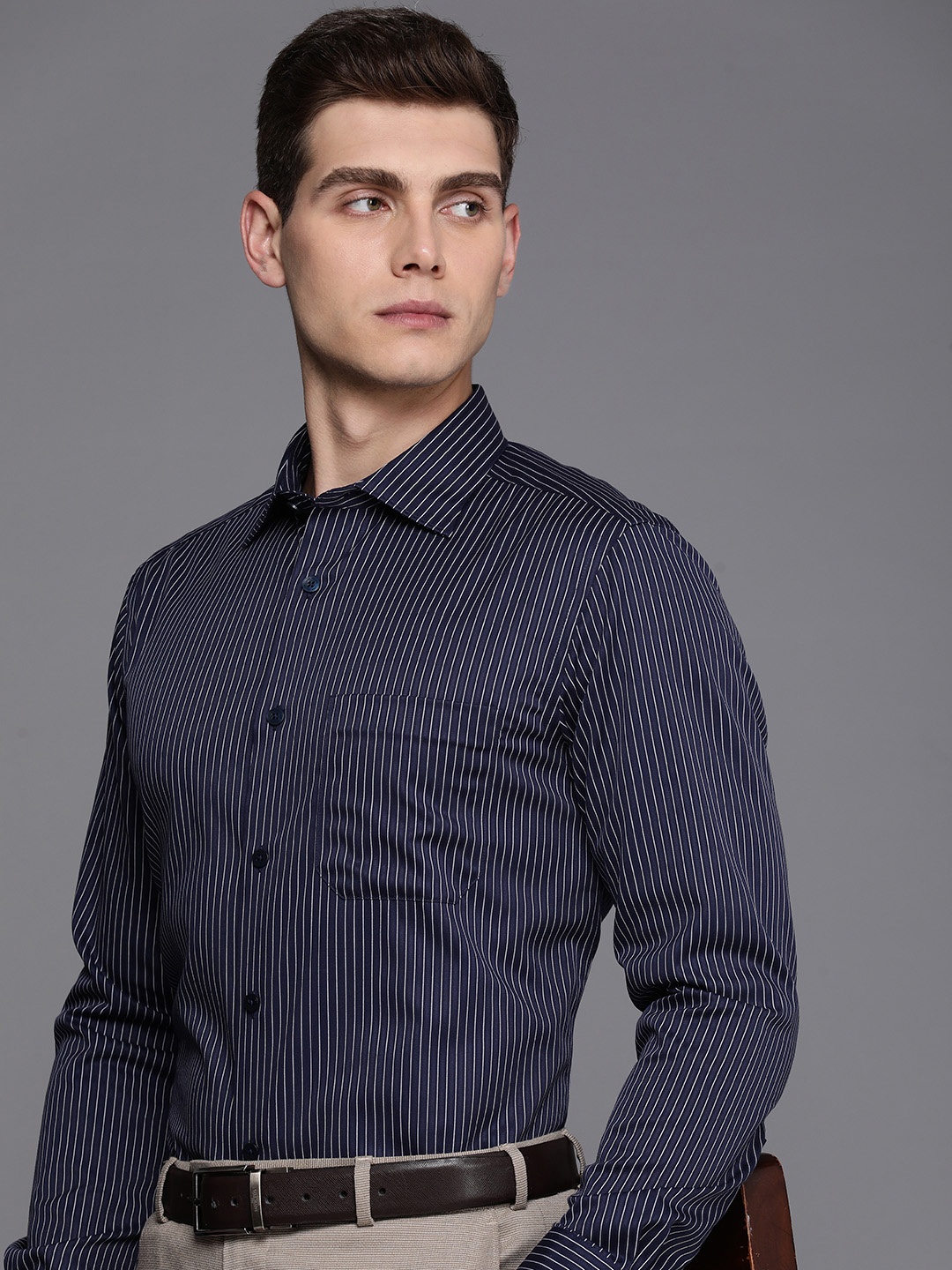 

Louis Philippe Men Classic Opaque Striped Formal Shirt, Purple