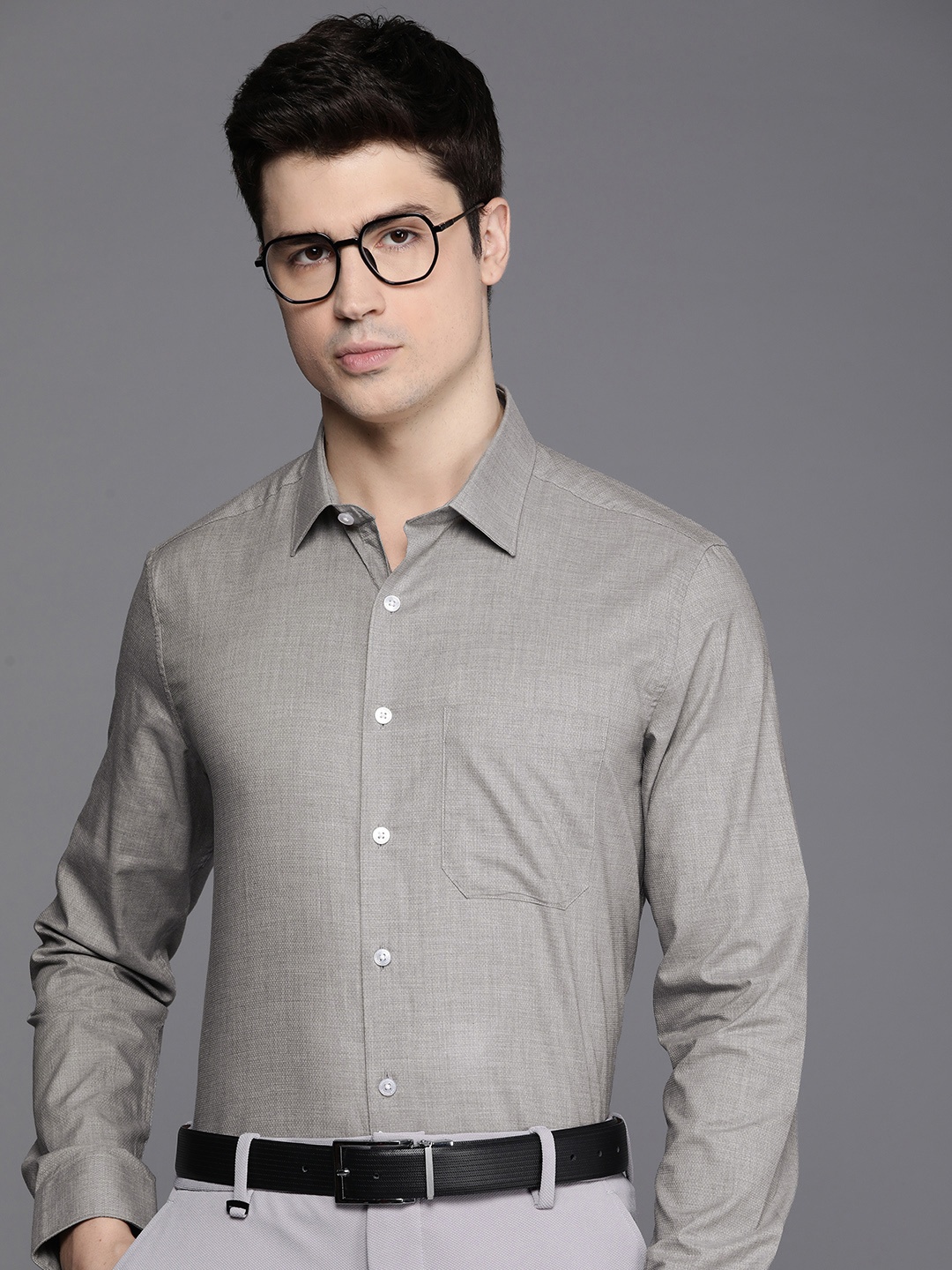 

Louis Philippe Textured Pure Cotton Slim Fit Formal Shirt, Grey