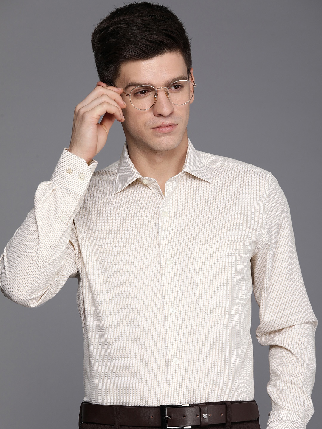 

Louis Philippe Classic Fit Checked Pure Cotton Formal Shirt, Cream