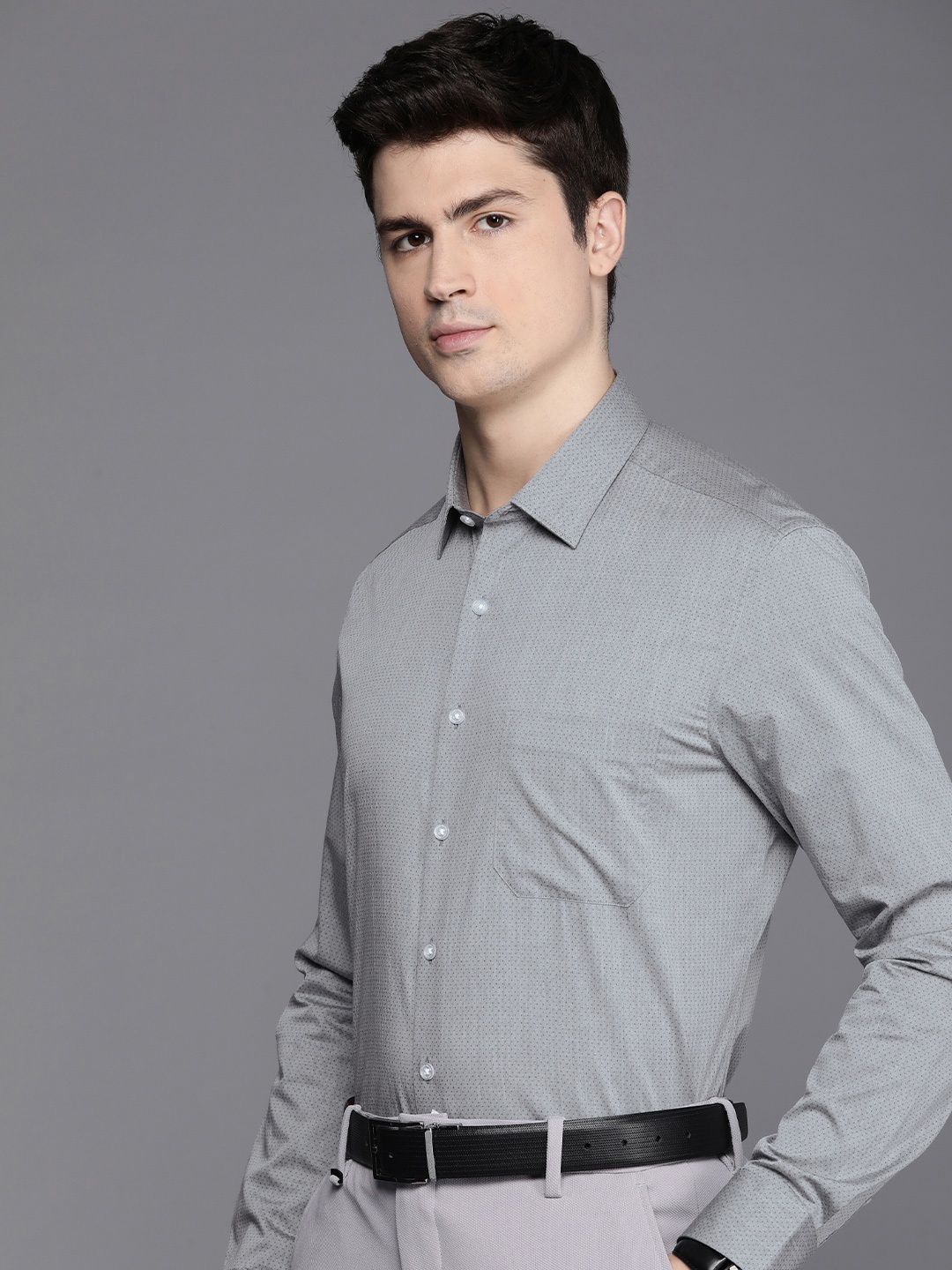 

Louis Philippe Textured Slim Fit Pure Cotton Formal Shirt, Grey