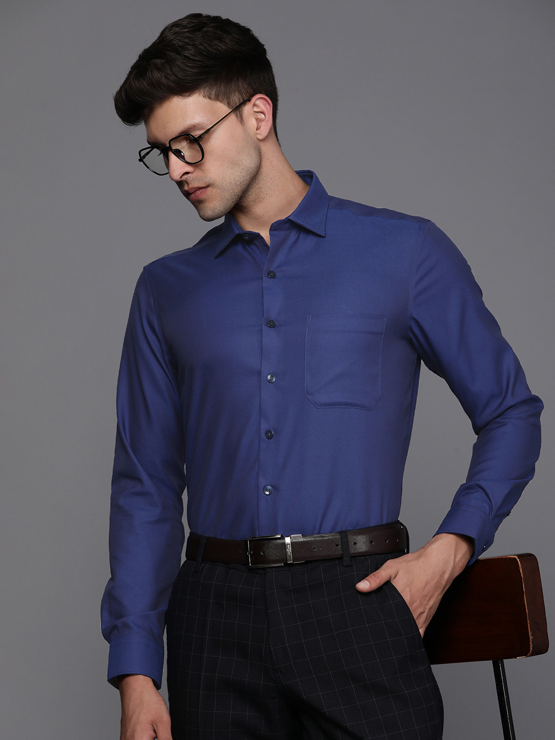 

Louis Philippe Permapress Slim Fit Cotton Wrinkle Free Formal Shirt, Blue