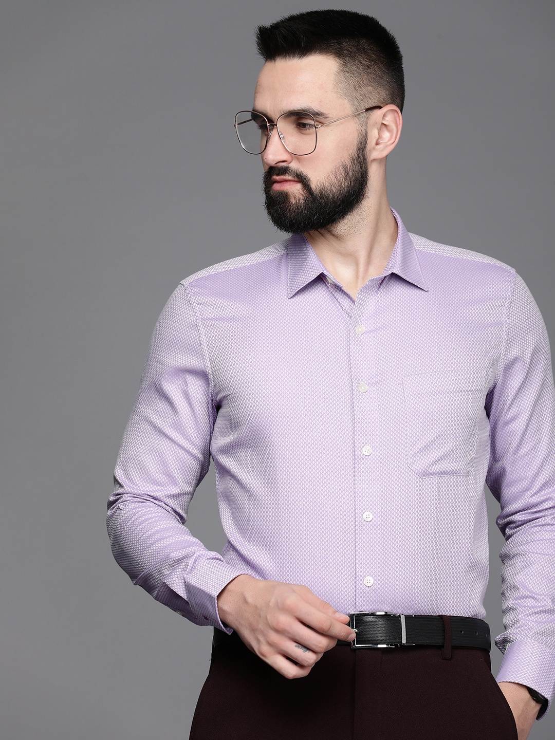 

Louis Philippe Pure Cotton Textured Slim Fit Formal Shirt, Purple