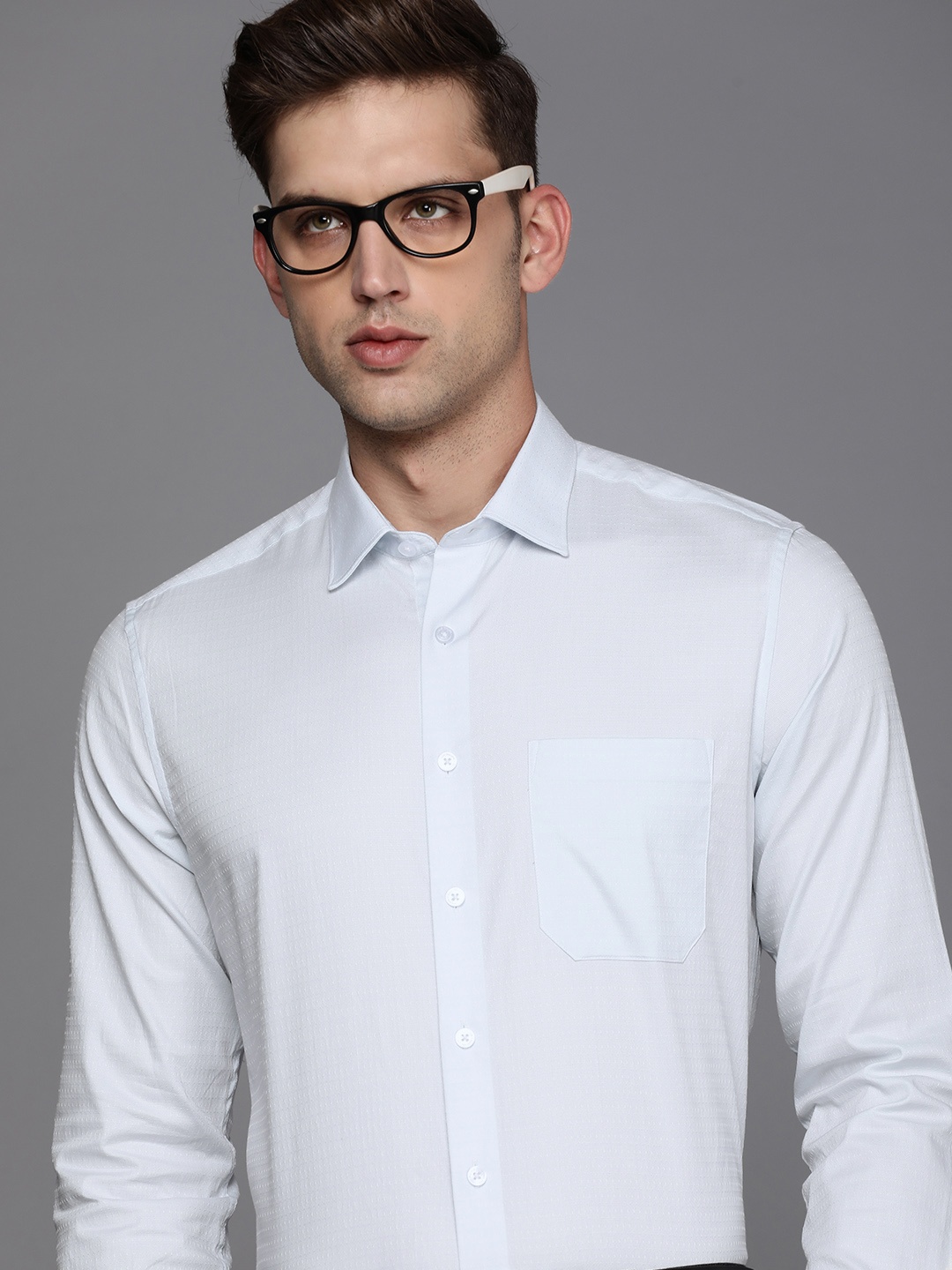 

Louis Philippe Pure Cotton Textured Slim Fit Formal Shirt, Blue