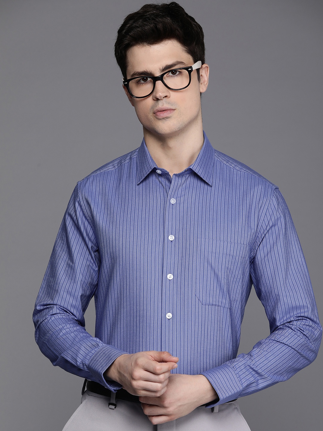 

Louis Philippe Slim Fit Pure Cotton Striped Formal Shirt, Blue
