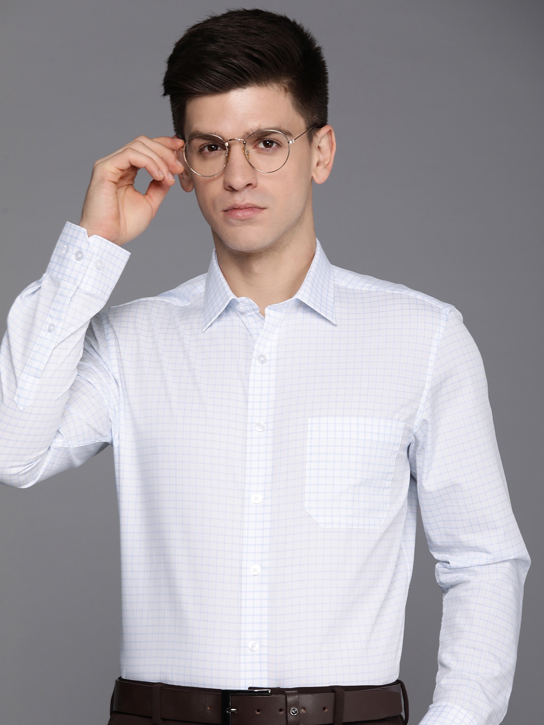 

Louis Philippe Slim Fit Grid Tattersall Checks Pure Cotton Formal Shirt, White
