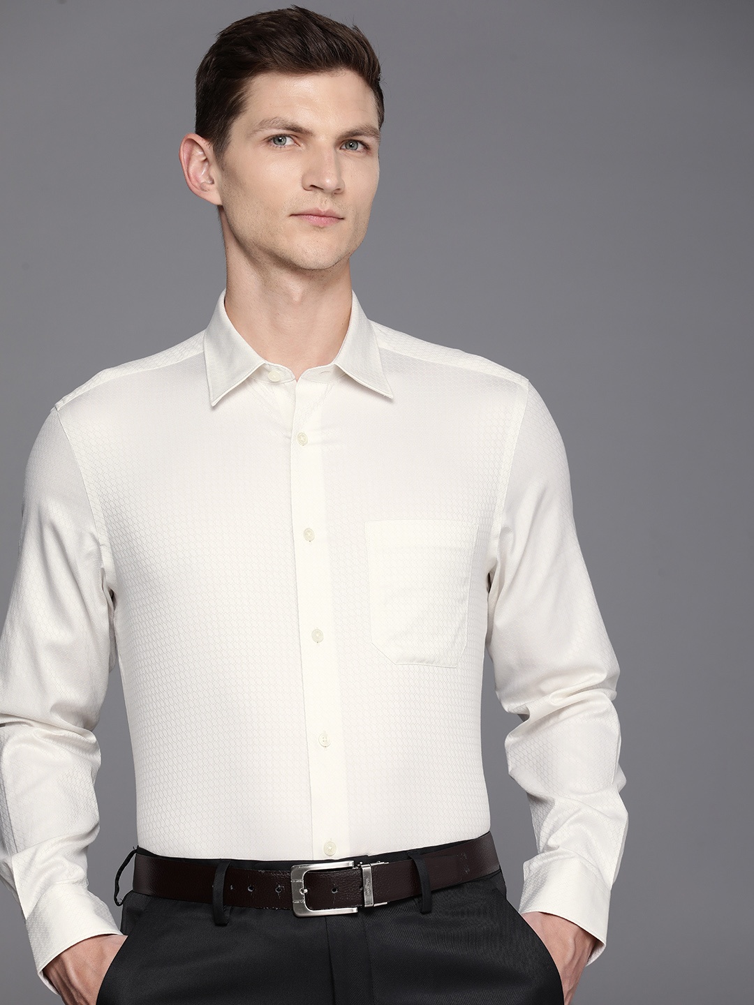 

Louis Philippe Pure Cotton Classic Fit Opaque Formal Shirt, Off white