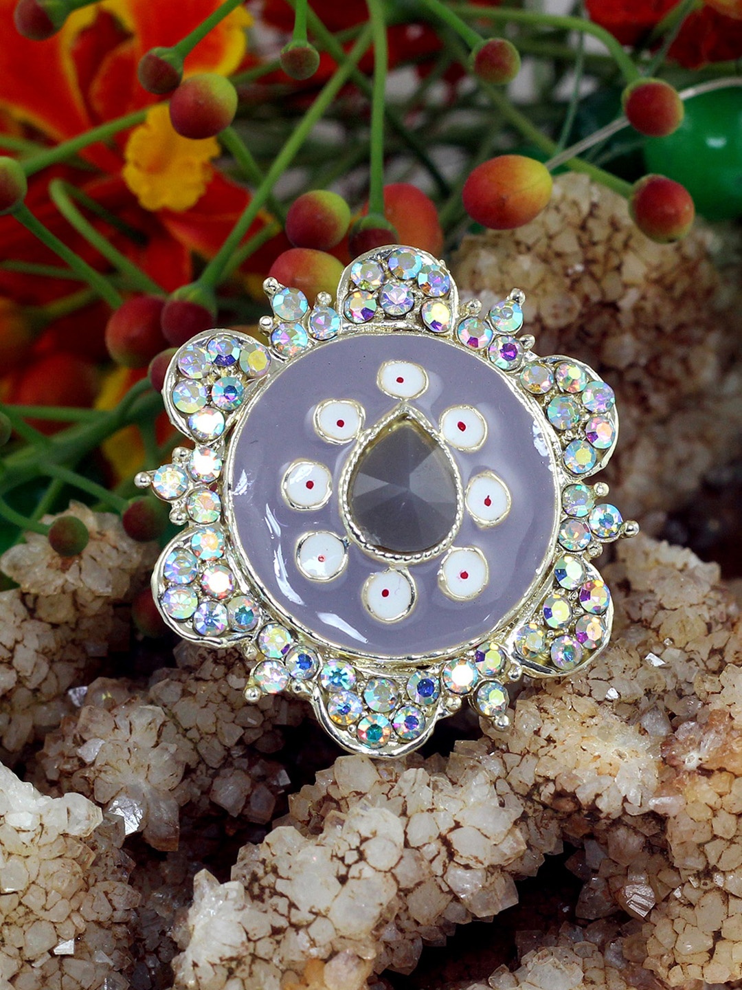 

NAKABH Gold-Plated Kundan Studded Adjustable Ring