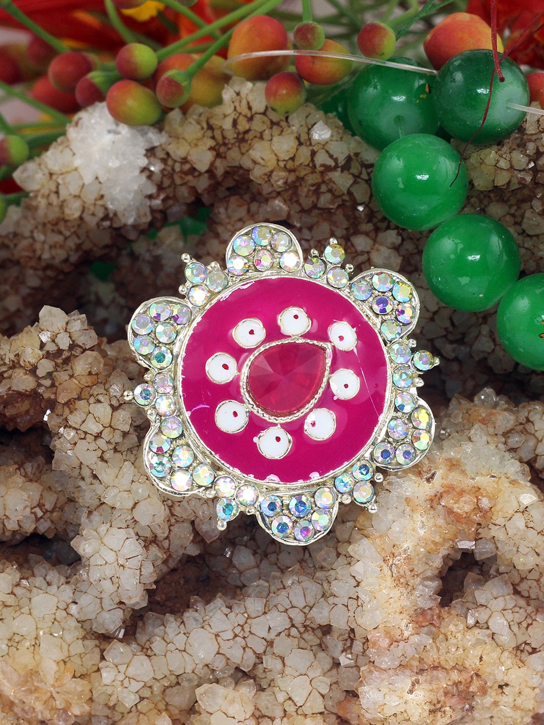 

NAKABH Gold-Plated Stone-Studded Adjustable Finger Ring
