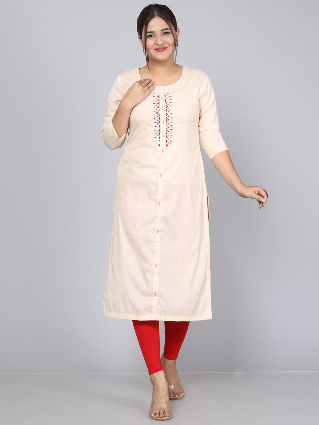 

HIGHLIGHT FASHION EXPORT Straight Pure Cotton Kurta, Cream