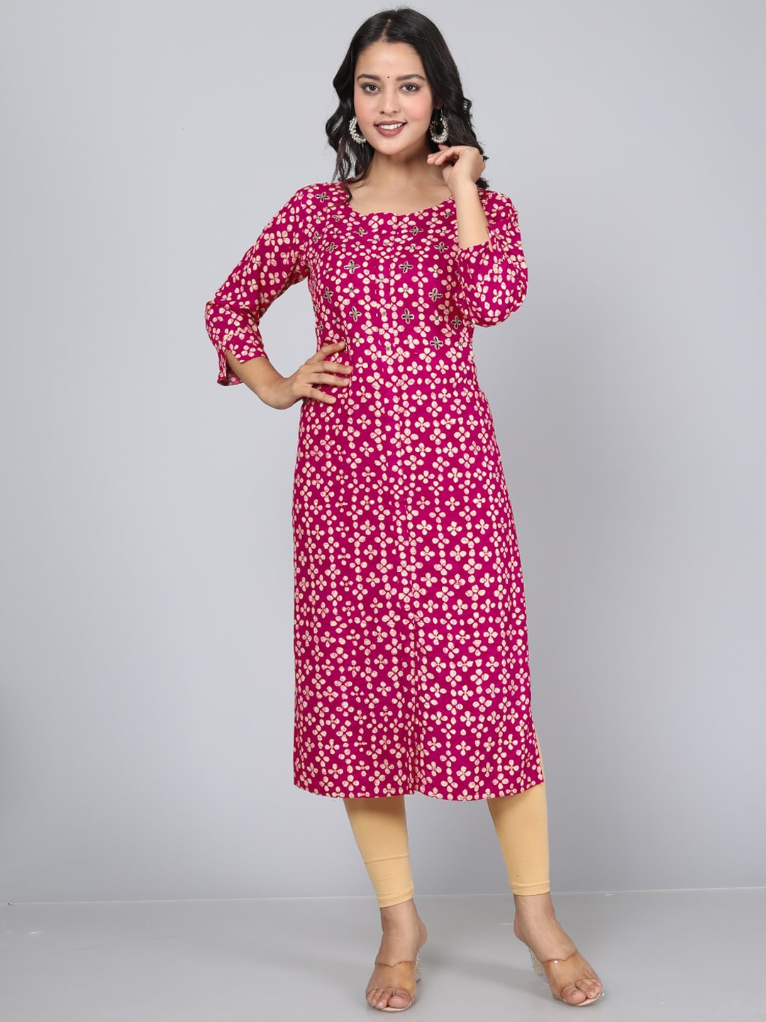 

HIGHLIGHT FASHION EXPORT Floral Printed Straight Kurta, Pink