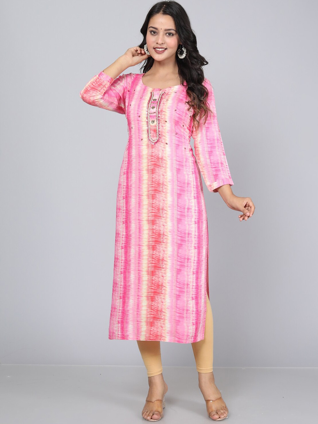 

HIGHLIGHT FASHION EXPORT Abstract Printed Straight Kurta, Pink
