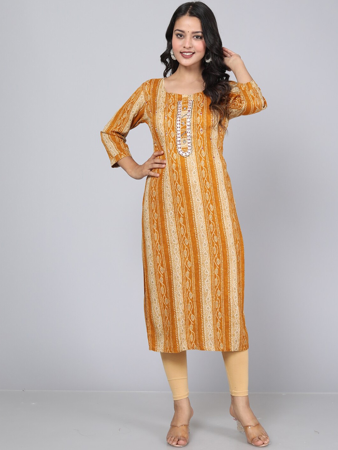 

HIGHLIGHT FASHION EXPORT Bandhani Printed Straight Kurta, Yellow