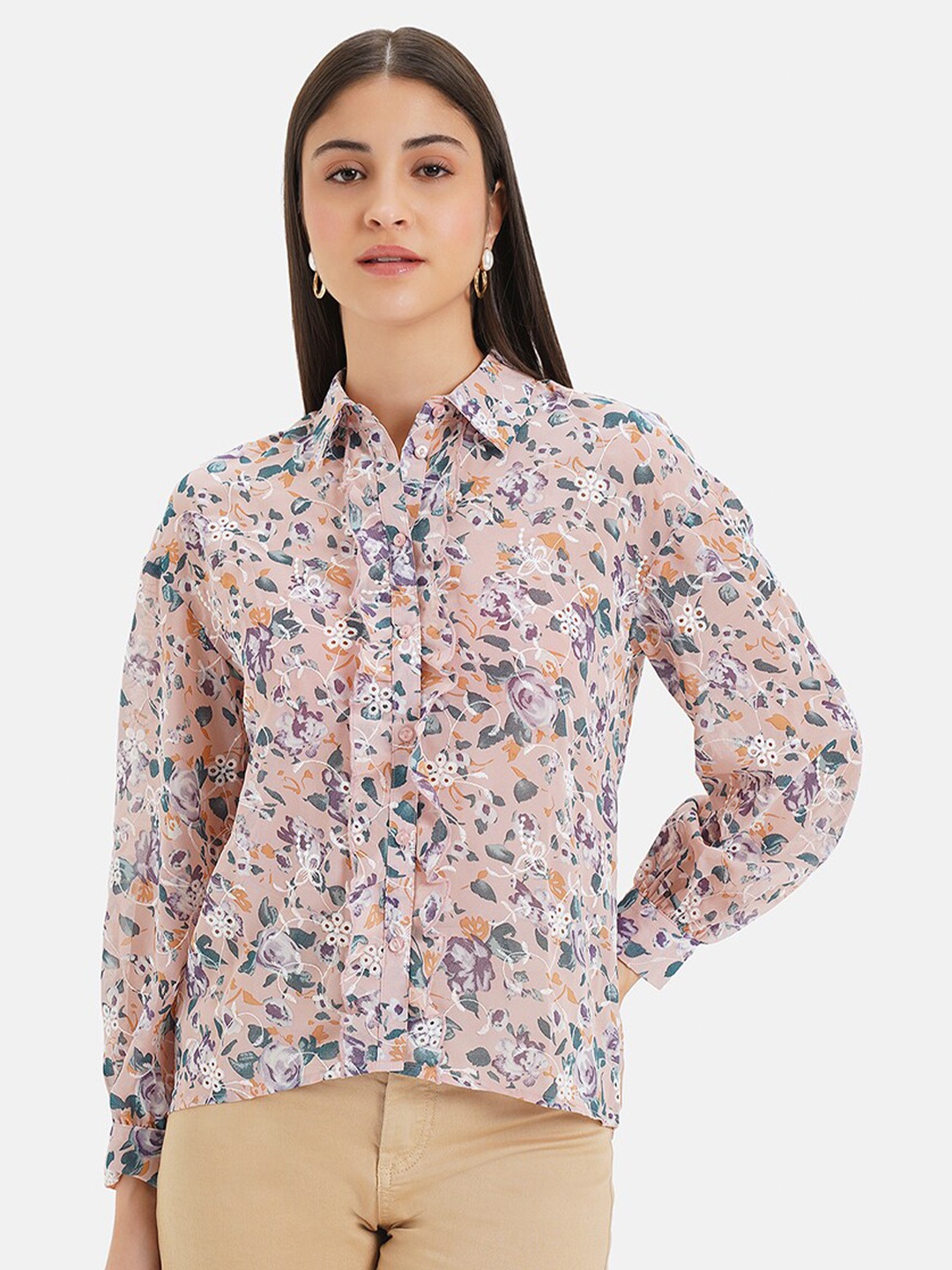 

Kazo Relaxed Floral Printed Casual Shirt, Peach