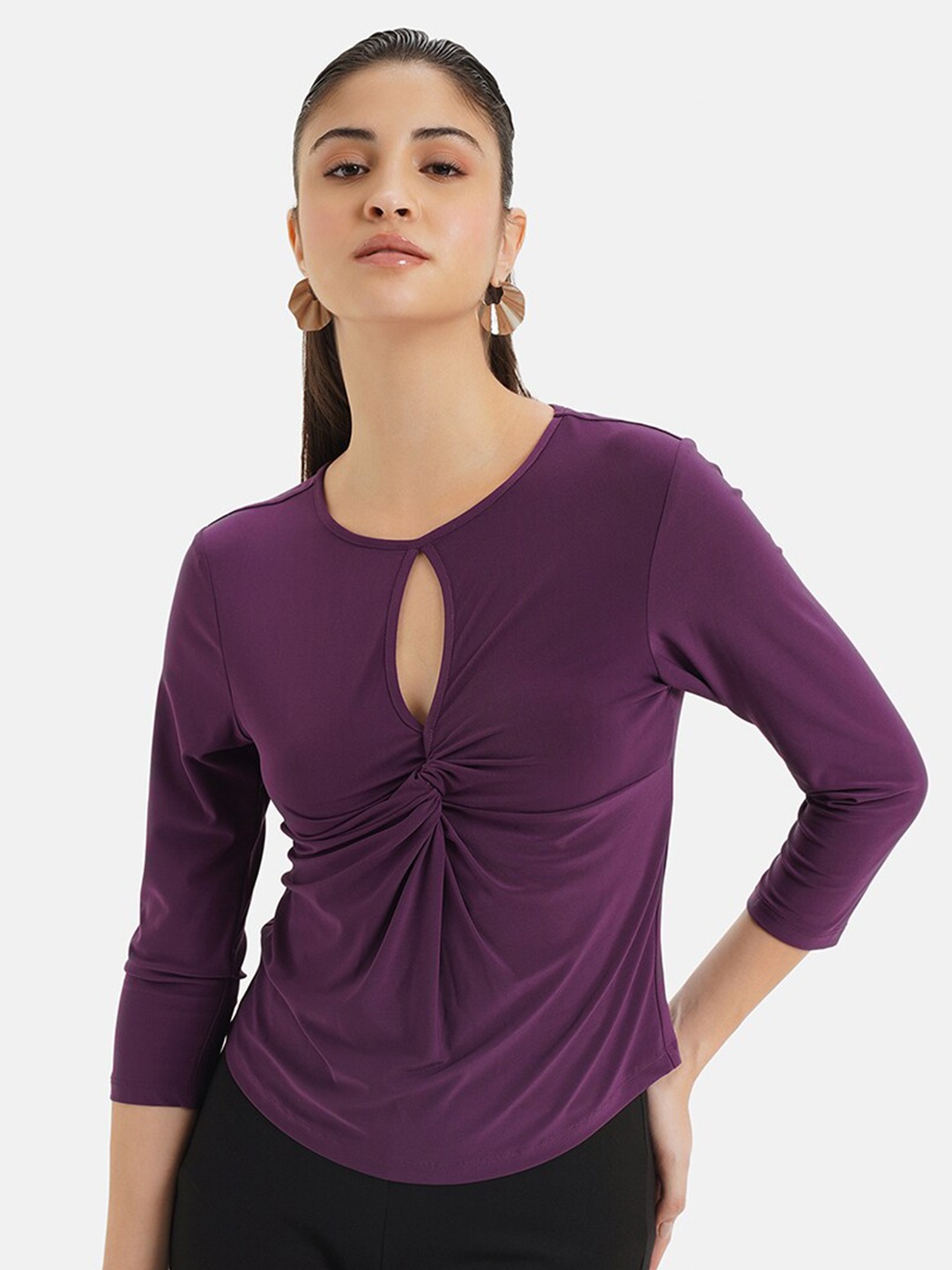 

Kazo Keyhole Neck Twisted Top, Purple