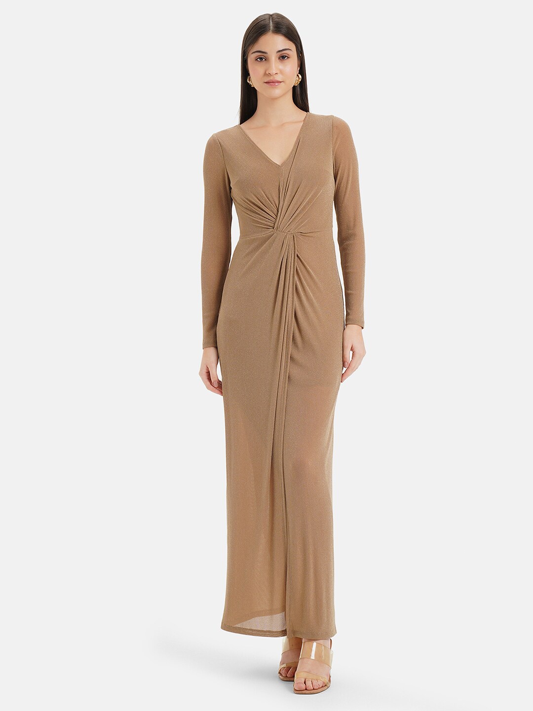 

Kazo V-Neck Gathered Maxi Dress, Beige