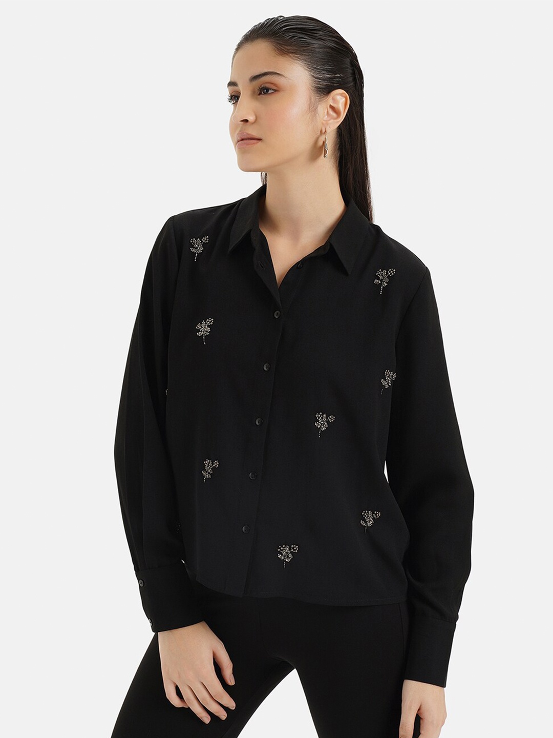 

Kazo Relaxed Floral Printed Shirt, Black