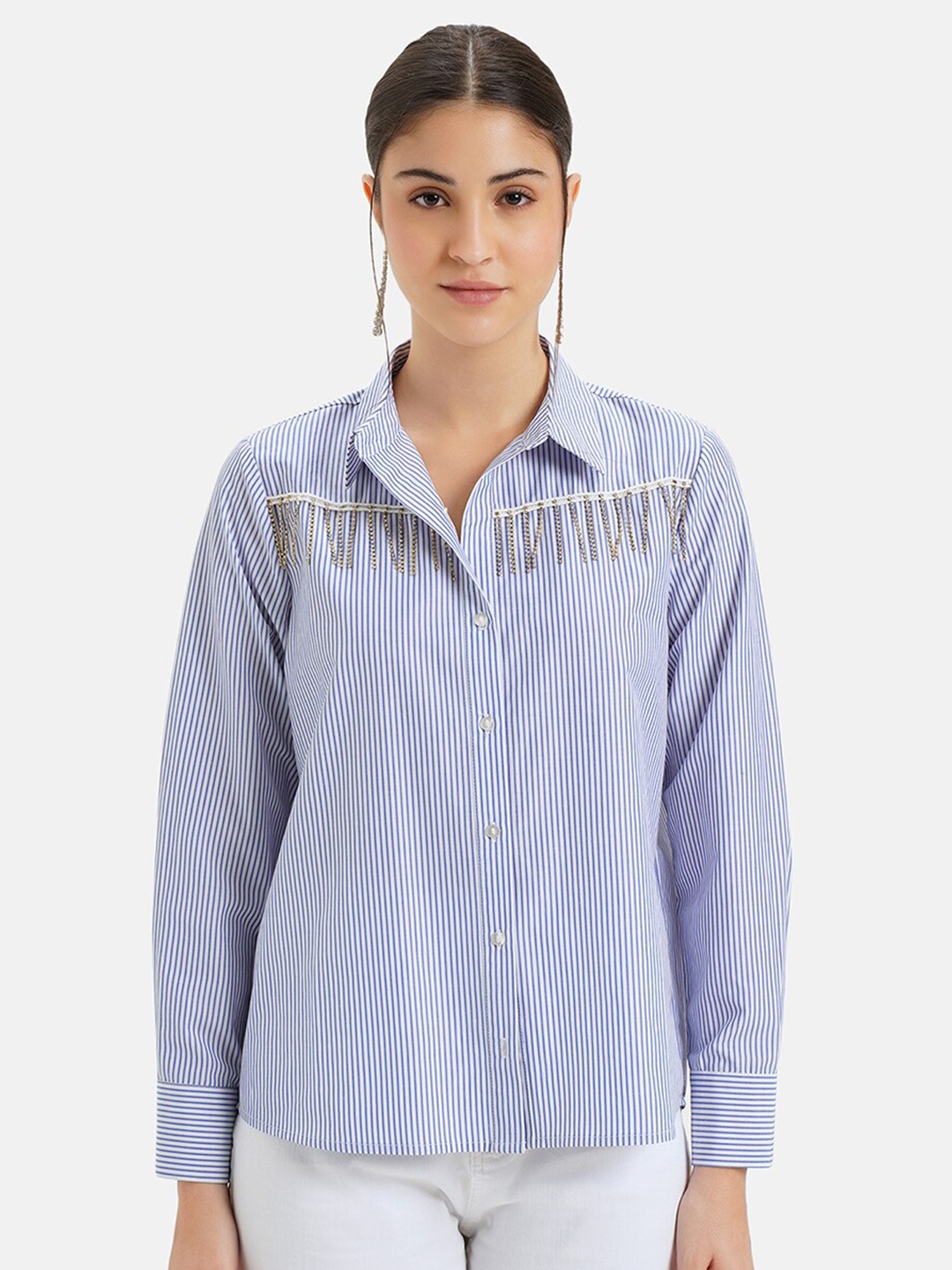 

Kazo Relaxed Vertical Striped Casual Shirt, Blue