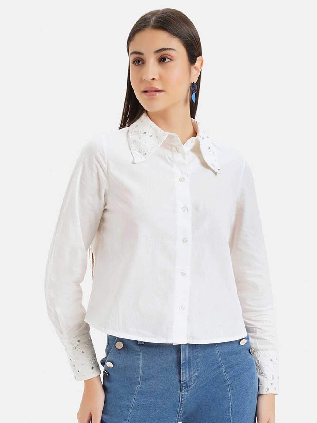 

Kazo Relaxed Spread Collar Cotton Shirt, White