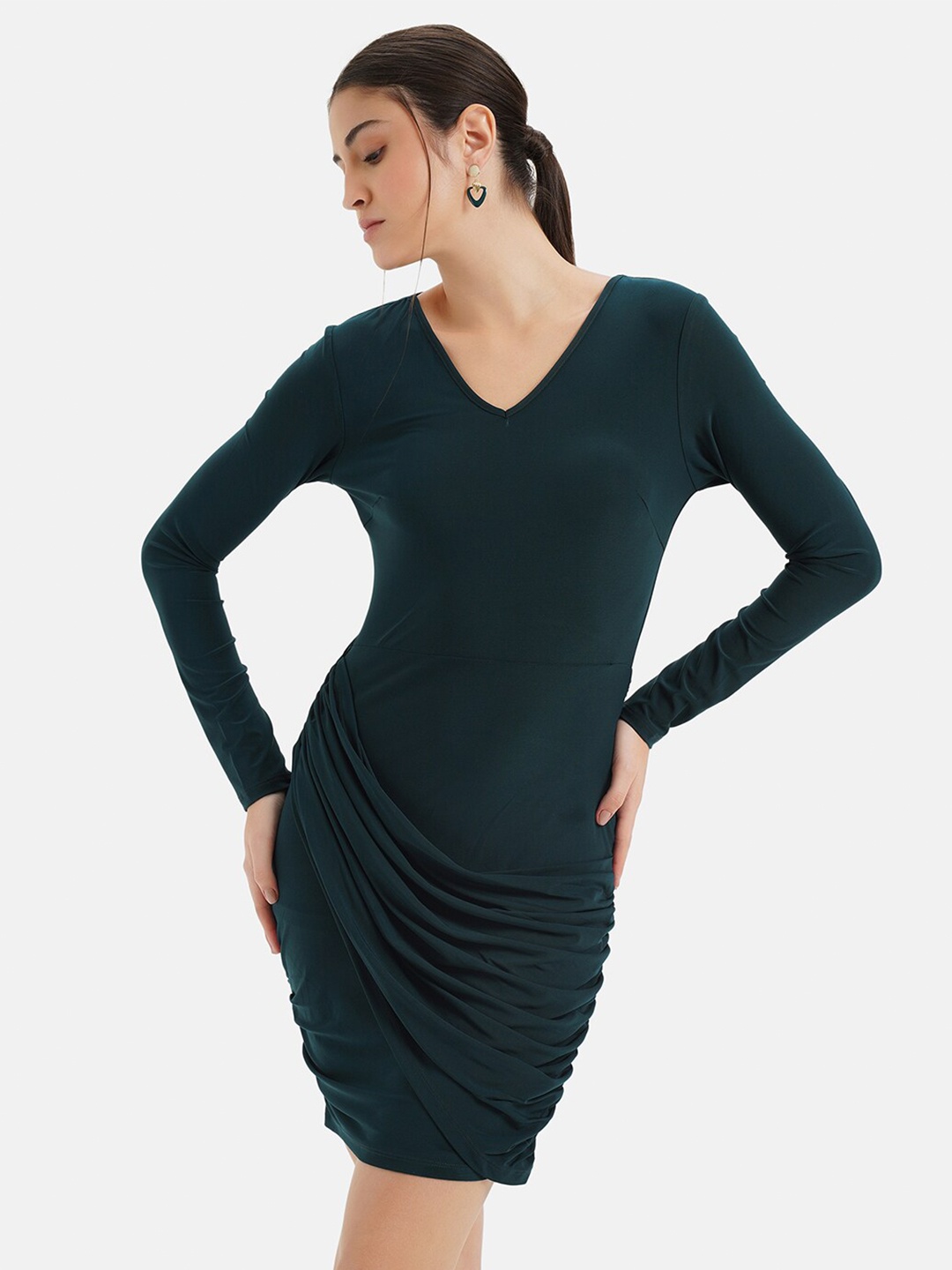 

Kazo V-Neck Ruched Sheath Dress, Green