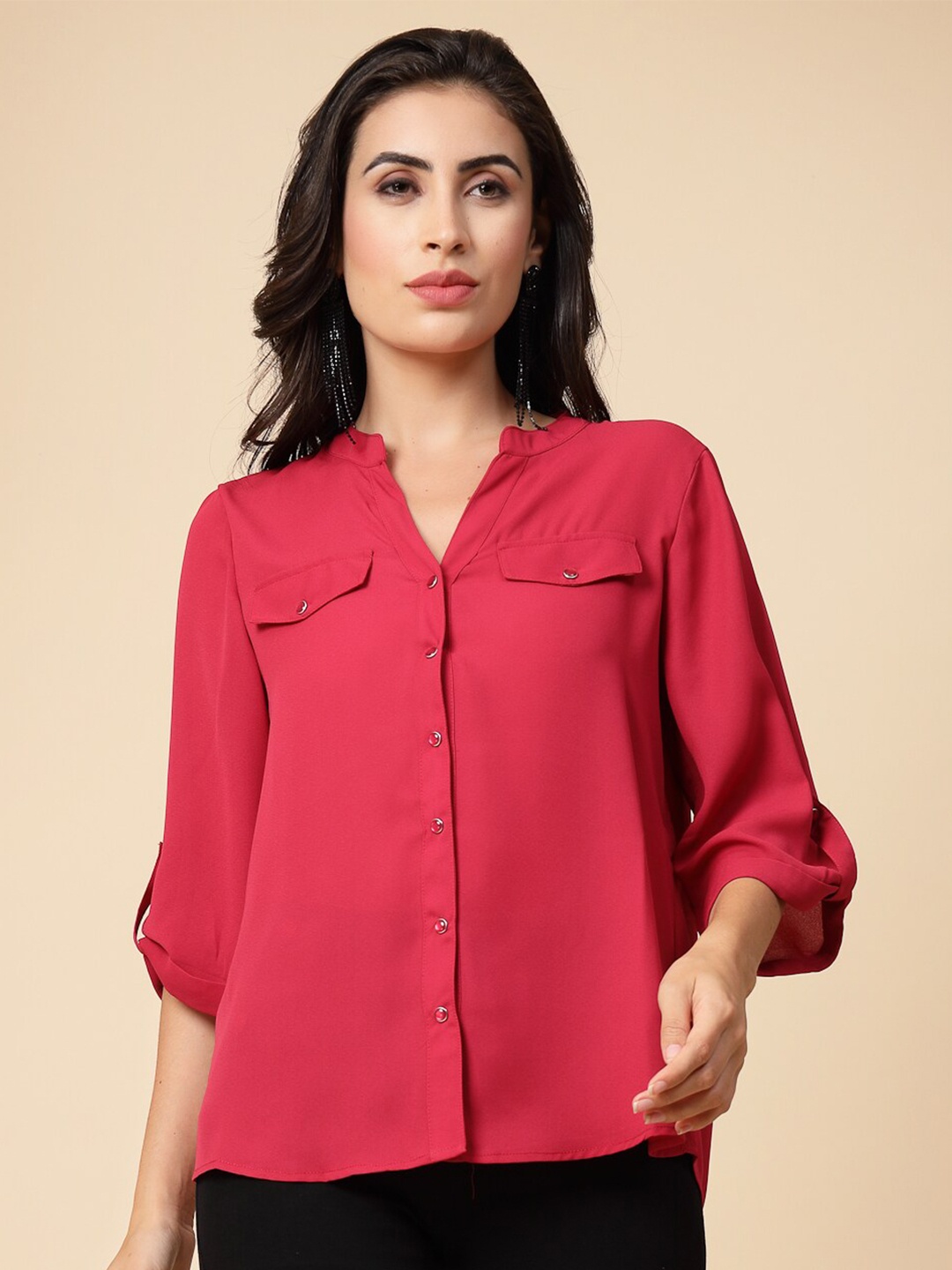 

Gipsy Mandarin Collar Shirt, Magenta