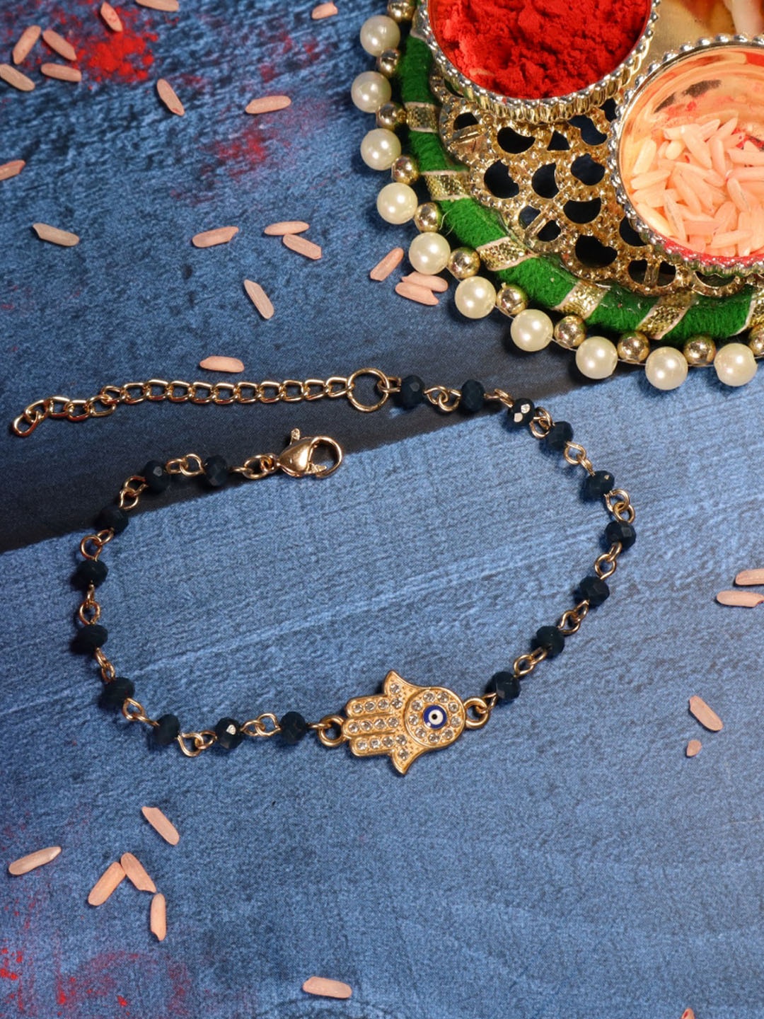 

SALTY Men Evil Eye Hamsa Beaded & Studded Rakhi, Gold
